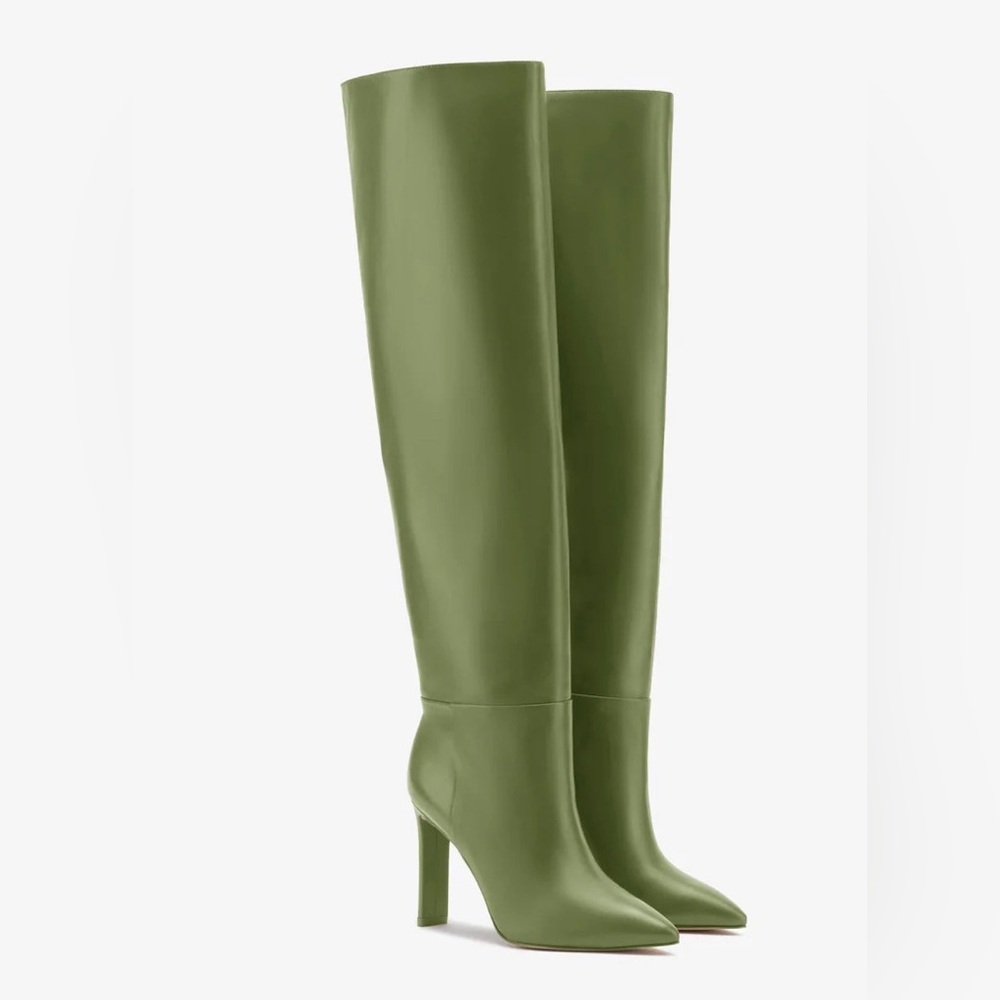 Larroudé x Jennifer Fisher Boot In Martini Green Leather